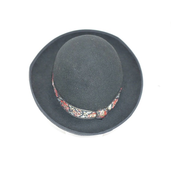 VTG Street Smart by Betmar Ladies Bowler Hat Black Floral 100% Wool Felt USA - Picture 7 of 13